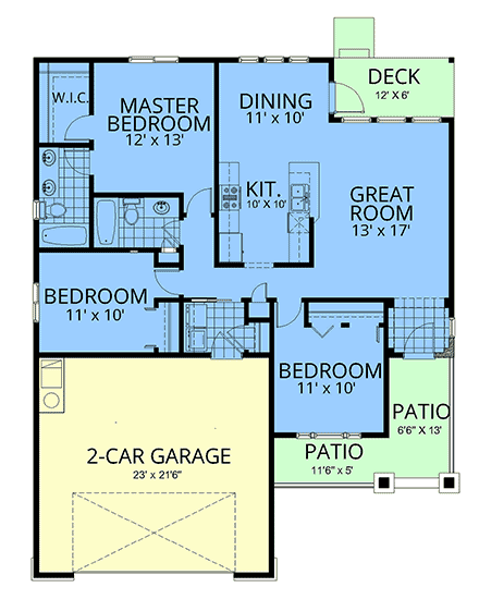 Craftsman, European, Farmhouse House Plan 101525 with 3 Beds, 2 Baths, 2 Car Garage First Level Plan