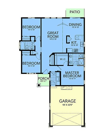 Craftsman, European, Traditional House Plan 101526 with 3 Beds, 2 Baths, 2 Car Garage First Level Plan