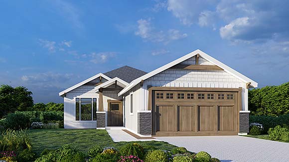 Craftsman, European, Traditional House Plan 101526 with 3 Beds, 2 Baths, 2 Car Garage Elevation