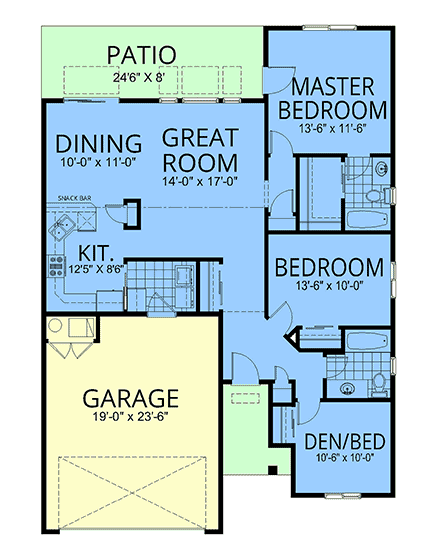 Bungalow, Craftsman, European House Plan 101527 with 3 Beds, 2 Baths, 2 Car Garage First Level Plan