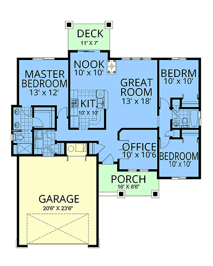 Bungalow, Craftsman, European, Traditional House Plan 101528 with 4 Beds, 2 Baths, 2 Car Garage First Level Plan