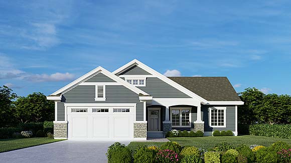 Bungalow, Craftsman, European, Traditional House Plan 101528 with 4 Beds, 2 Baths, 2 Car Garage Elevation