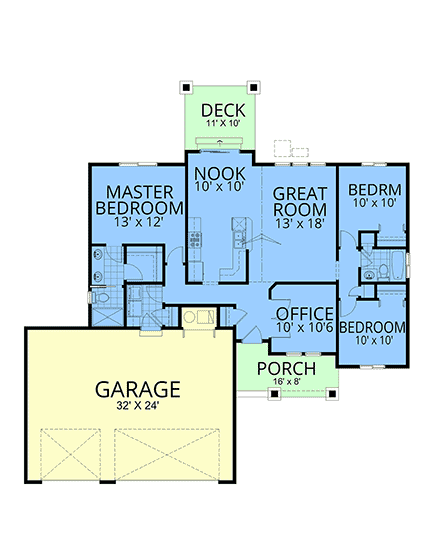 Bungalow, Craftsman, European, Traditional House Plan 101529 with 4 Beds, 2 Baths, 3 Car Garage First Level Plan