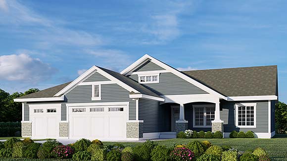 Bungalow, Craftsman, European, Traditional House Plan 101529 with 4 Beds, 2 Baths, 3 Car Garage Elevation