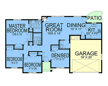 Craftsman, European, Traditional House Plan 101532 with 4 Beds, 2 Baths, 2 Car Garage First Level Plan