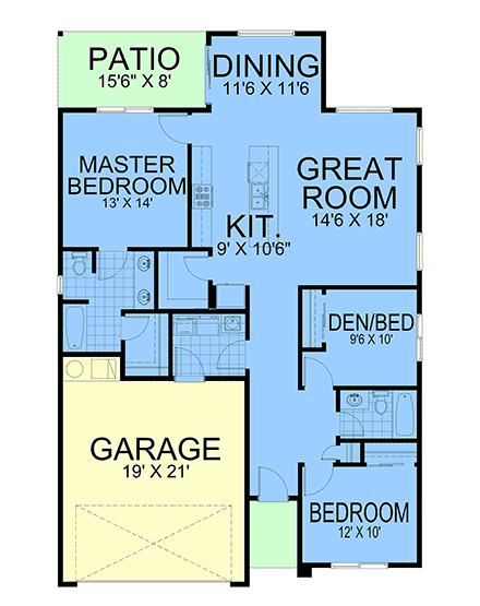 Contemporary, Modern House Plan 101534 with 3 Beds, 2 Baths, 2 Car Garage First Level Plan
