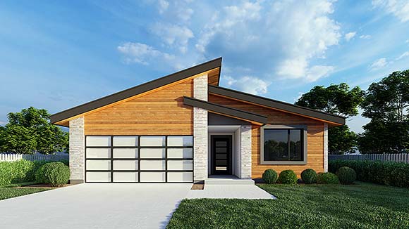 Contemporary, Modern House Plan 101534 with 3 Beds, 2 Baths, 2 Car Garage Elevation