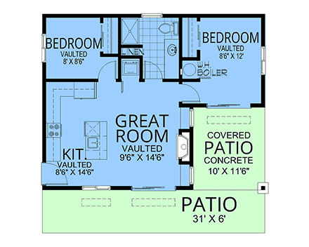 Contemporary, Modern House Plan 101535 with 2 Beds, 1 Baths First Level Plan