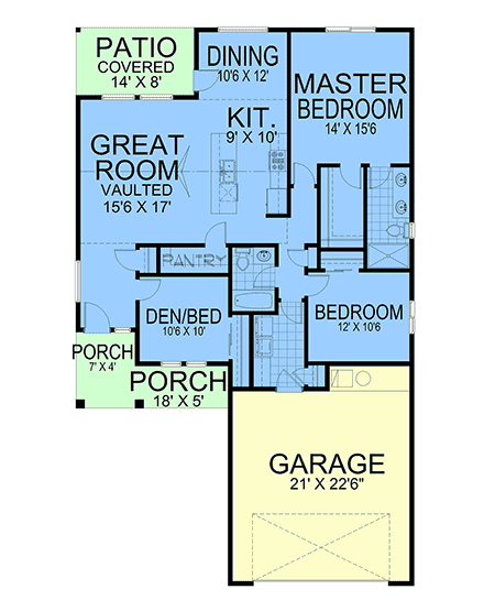 Coastal, Contemporary, Modern House Plan 101538 with 3 Beds, 2 Baths, 2 Car Garage First Level Plan