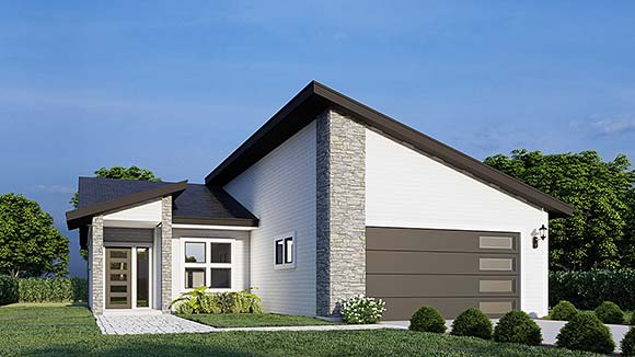 Coastal, Contemporary, Modern House Plan 101538 with 3 Beds, 2 Baths, 2 Car Garage Elevation