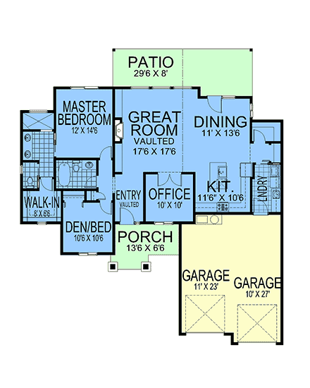 Coastal, Craftsman, European, Traditional House Plan 101539 with 2 Beds, 2 Baths, 2 Car Garage First Level Plan