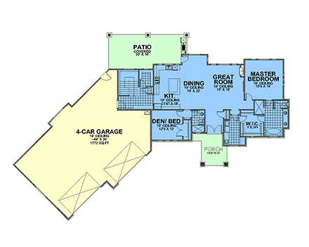 Contemporary, Prairie House Plan 101542 with 4 Beds, 3 Baths, 4 Car Garage First Level Plan