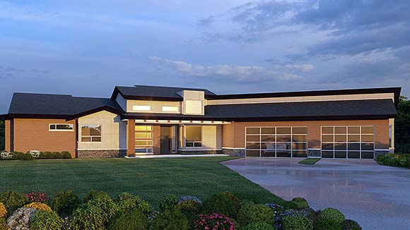 Contemporary, Modern House Plan 101545 with 5 Beds, 4 Baths, 3 Car Garage Elevation