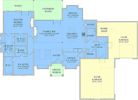 Modern, Tudor House Plan 101600 with 4 Beds, 4 Baths, 3 Car Garage First Level Plan