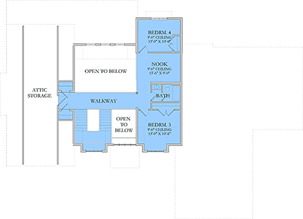 Modern, Tudor House Plan 101600 with 4 Beds, 4 Baths, 3 Car Garage Second Level Plan