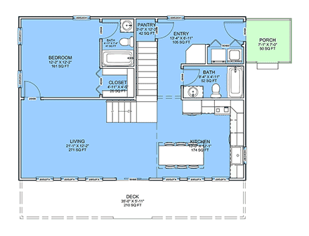 Cottage, Modern House Plan 101800 with 3 Beds, 3 Baths First Level Plan