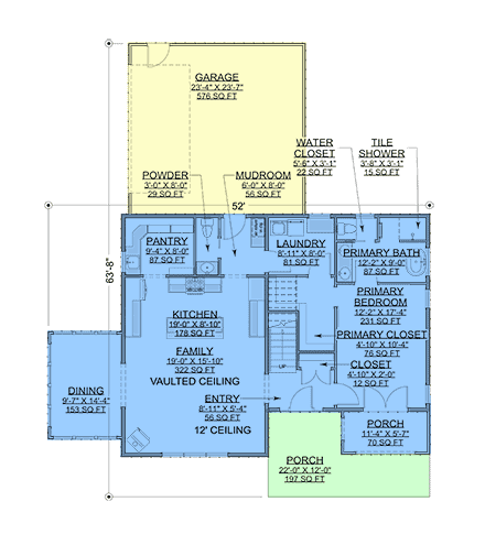 Farmhouse, New American, Traditional House Plan 101801 with 3 Beds, 3 Baths, 2 Car Garage First Level Plan