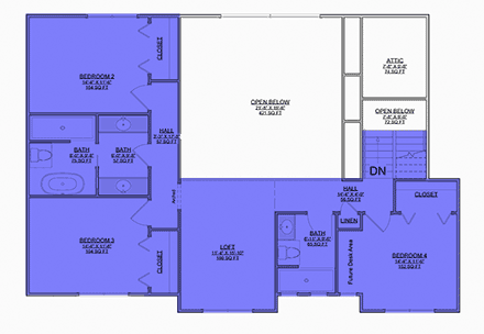 Farmhouse, New American, Traditional House Plan 101802 with 4 Beds, 2 Baths, 3 Car Garage Second Level Plan