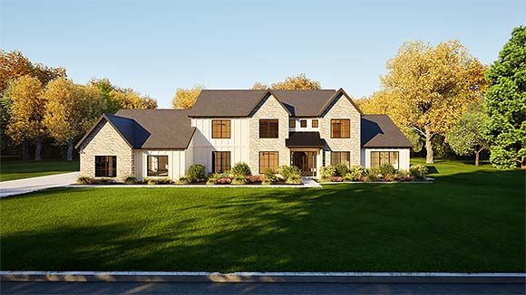 Farmhouse, New American, Traditional House Plan 101802 with 4 Beds, 2 Baths, 3 Car Garage Elevation