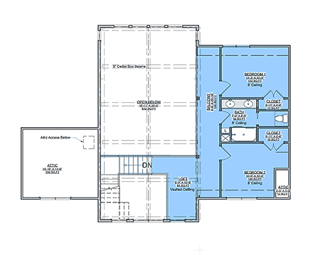 Craftsman, Farmhouse House Plan 101803 with 4 Beds, 4 Baths, 2 Car Garage Second Level Plan