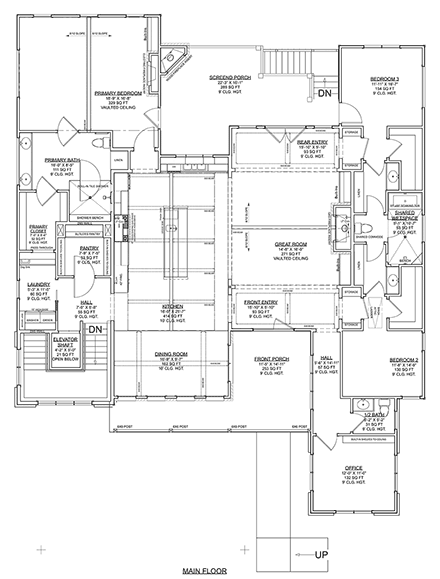 Country, Craftsman, Farmhouse, Southern House Plan 101804 with 3 Beds, 3 Baths, 2 Car Garage First Level Plan