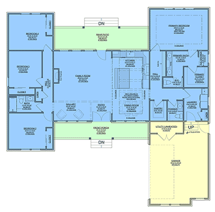 Country, Farmhouse, Ranch House Plan 101805 with 4 Beds, 3 Baths, 2 Car Garage First Level Plan