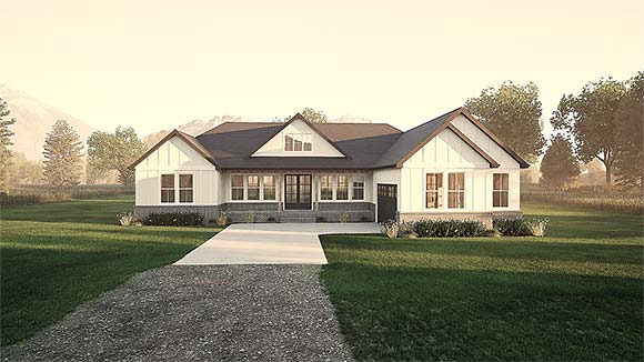 Country, Farmhouse, Ranch House Plan 101805 with 4 Beds, 3 Baths, 2 Car Garage Elevation