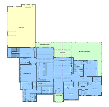European, Tudor House Plan 101807 with 4 Beds, 3 Baths, 3 Car Garage First Level Plan