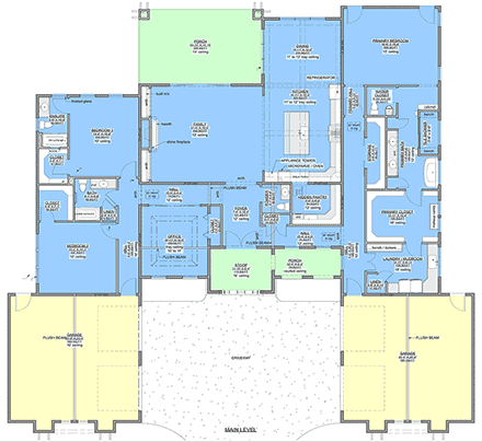 Mediterranean, Southwest House Plan 101809 with 3 Beds, 4 Baths, 4 Car Garage First Level Plan
