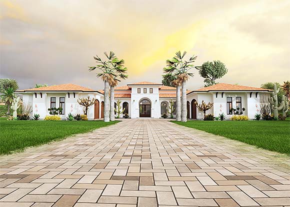Mediterranean, Southwest House Plan 101809 with 3 Beds, 4 Baths, 4 Car Garage Elevation