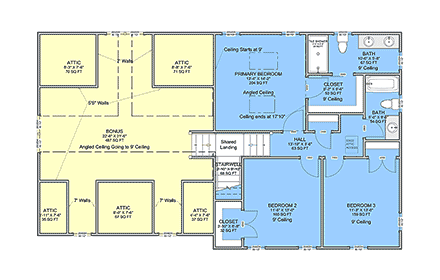 Country, Traditional House Plan 101811 with 3 Beds, 3 Baths, 2 Car Garage Second Level Plan