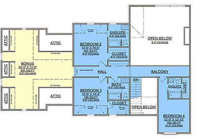 Contemporary, Tudor House Plan 101819 with 4 Beds, 5 Baths, 2 Car Garage Second Level Plan