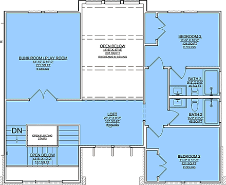Contemporary, European, French Country, Traditional House Plan 101821 with 3 Beds, 4 Baths Second Level Plan