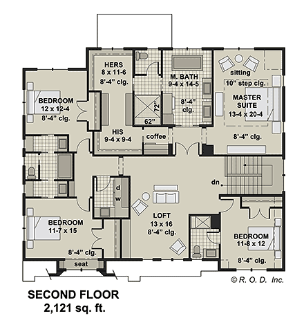 Contemporary, Country, Farmhouse, New American House Plan 101900 with 4 Beds, 4 Baths, 2 Car Garage Second Level Plan