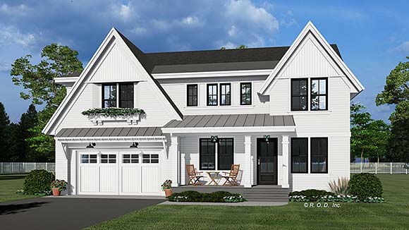 Contemporary, Country, Farmhouse, New American House Plan 101900 with 4 Beds, 4 Baths, 2 Car Garage Elevation