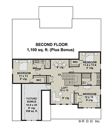 Contemporary, Craftsman, Farmhouse, New American House Plan 101901 with 4 Beds, 4 Baths, 2 Car Garage Second Level Plan