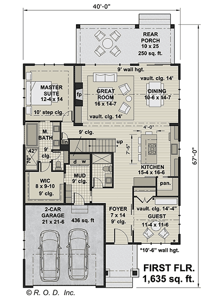 Country, Craftsman, Farmhouse, New American House Plan 101903 with 3 Beds, 3 Baths, 2 Car Garage First Level Plan