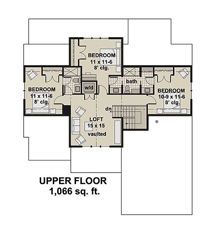 Contemporary, Farmhouse, New American, Traditional House Plan 101905 with 4 Beds, 4 Baths, 2 Car Garage Second Level Plan
