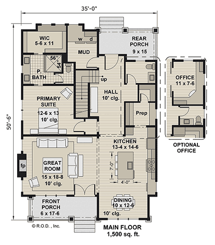 Contemporary, Cottage, Craftsman, Farmhouse House Plan 101908 with 3 Beds, 4 Baths First Level Plan