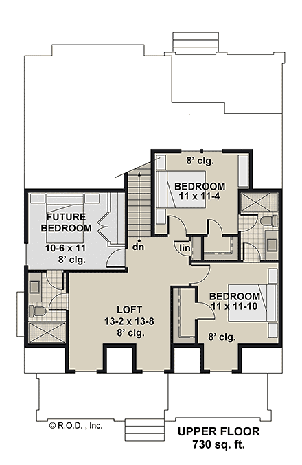 Contemporary, Cottage, Craftsman, Farmhouse House Plan 101908 with 3 Beds, 4 Baths Second Level Plan