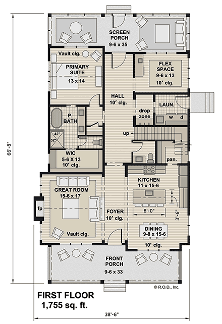Contemporary, Cottage, Country, Farmhouse House Plan 101909 with 4 Beds, 4 Baths First Level Plan
