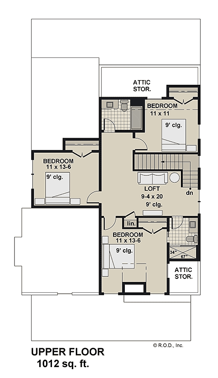 Contemporary, Cottage, Country, Farmhouse House Plan 101909 with 4 Beds, 4 Baths Second Level Plan