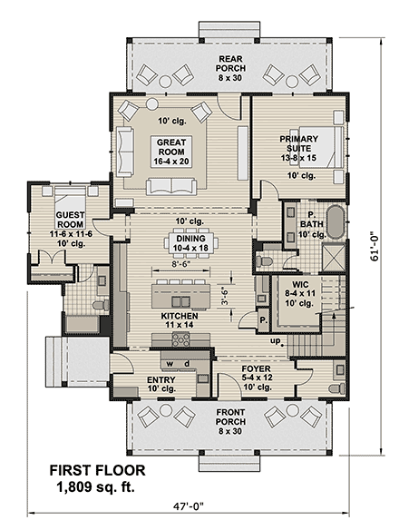 Contemporary, Country, Farmhouse House Plan 101910 with 4 Beds, 5 Baths First Level Plan