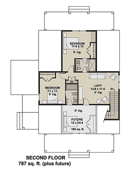 Contemporary, Country, Farmhouse House Plan 101910 with 4 Beds, 5 Baths Second Level Plan
