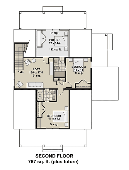 Contemporary, Country, Farmhouse House Plan 101911 with 4 Beds, 5 Baths Second Level Plan