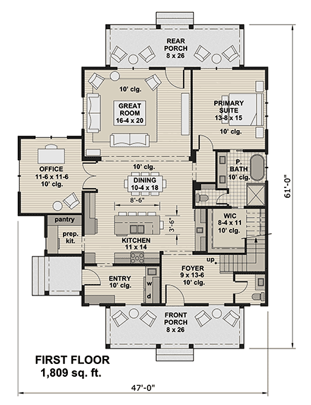 Contemporary, Country, Farmhouse House Plan 101913 with 4 Beds, 4 Baths First Level Plan