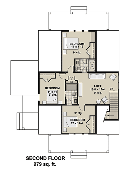 Contemporary, Country, Farmhouse House Plan 101913 with 4 Beds, 4 Baths Second Level Plan