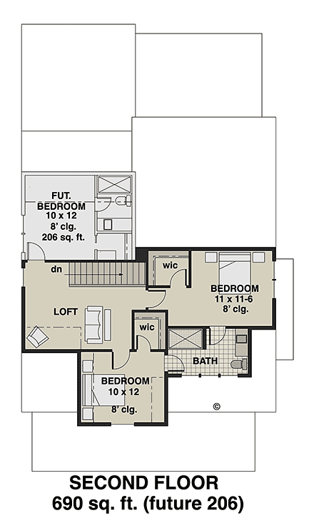 Bungalow, Cottage, Country, Farmhouse, Traditional House Plan 101914 with 3 Beds, 4 Baths Second Level Plan