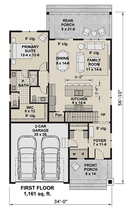 Country, Farmhouse House Plan 101915 with 3 Beds, 4 Baths, 2 Car Garage First Level Plan