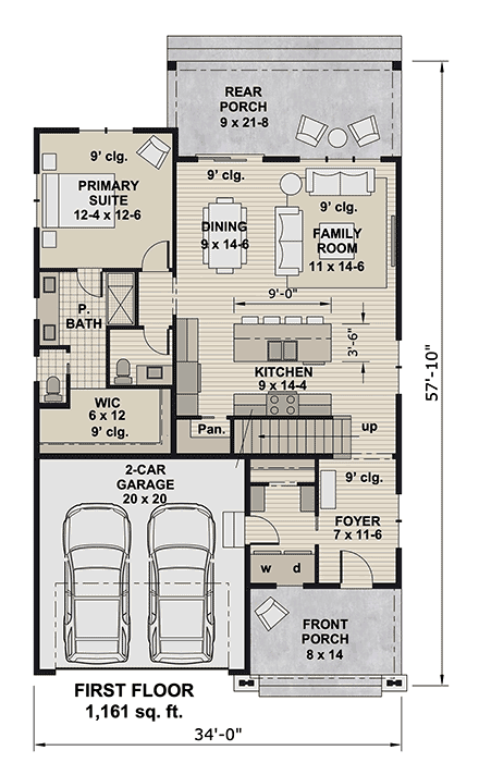 Bungalow, Craftsman, Traditional House Plan 101916 with 3 Beds, 4 Baths First Level Plan
